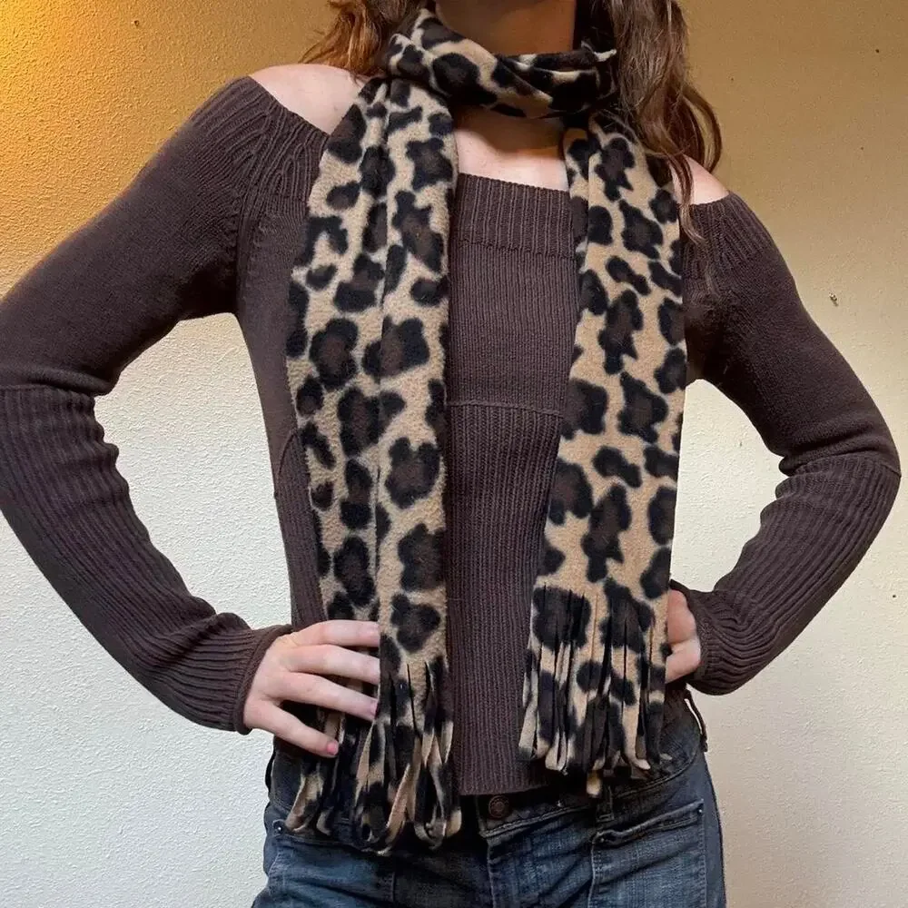 Y2k cheetah print fleece scarf